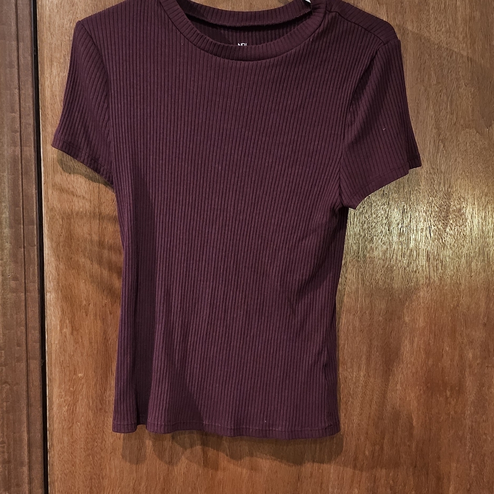 No Boundaries Ribbed Short Sleeve Tee - Plum